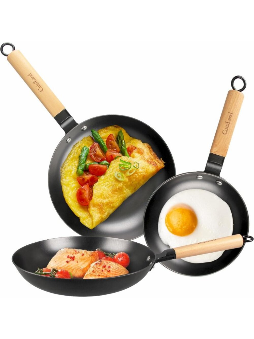 Nitrided Cast Iron Frying Pan Set - 8", 9.5", & 10.25" Non-Stick Cookware